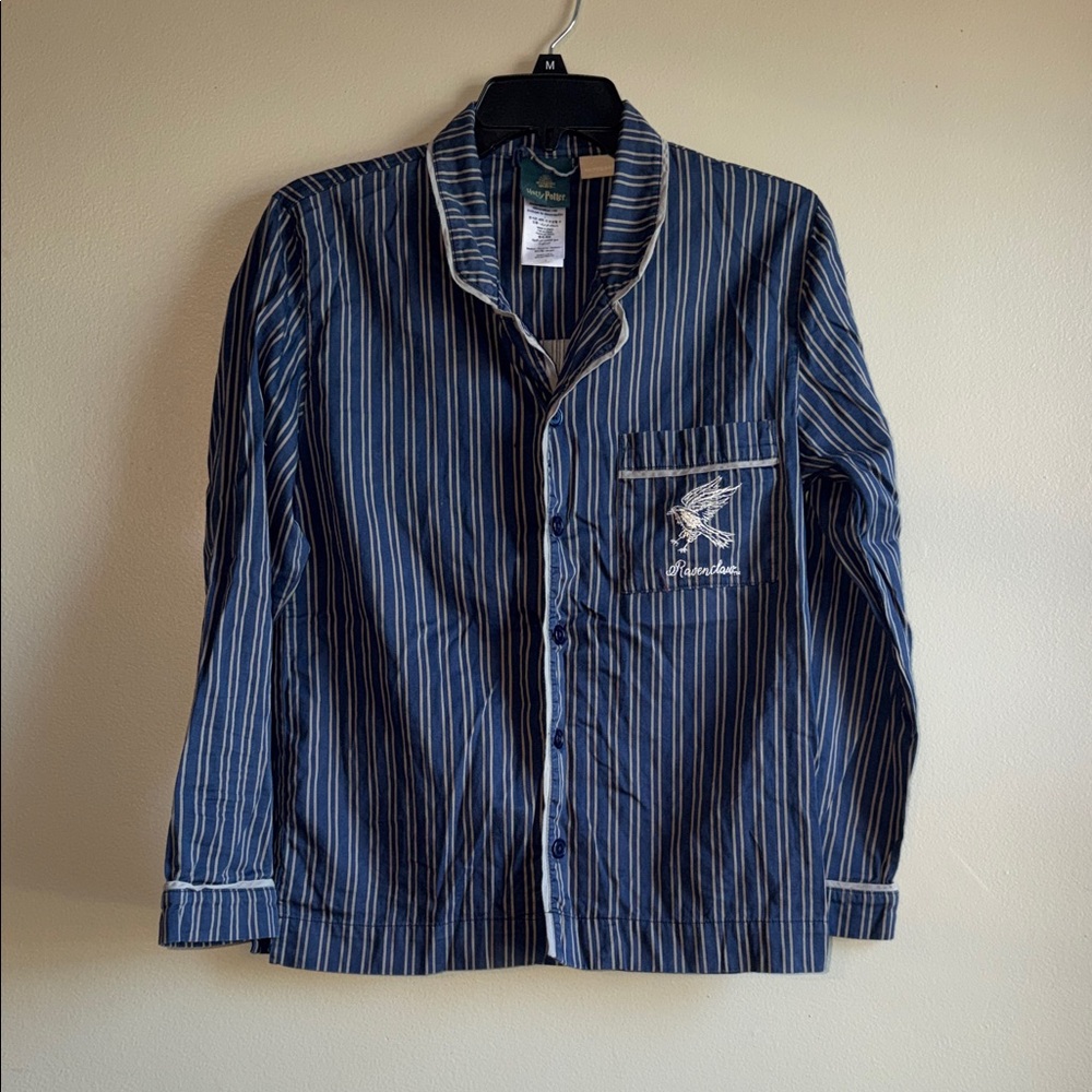 Harry Potter Ravenclaw Pottery Barn Teen‎ Pajama Top M Button Up Striped Navy